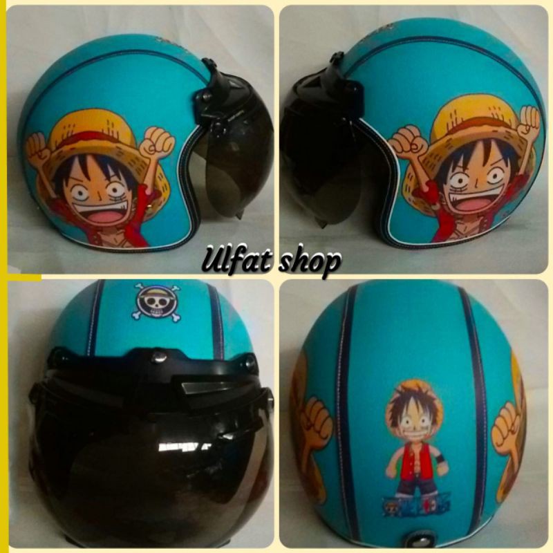 helm bogo retro dewasa motif One piece hijau tosca