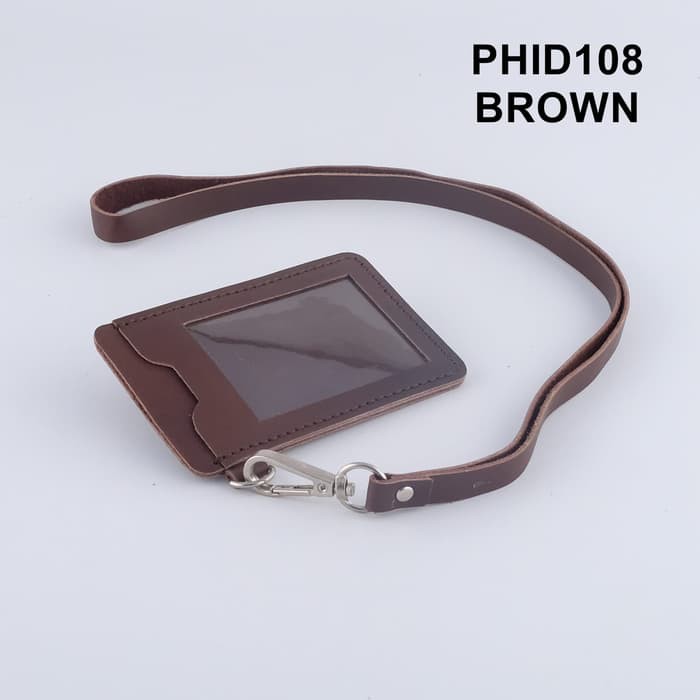 

gantungan ID card kulit asli warna coklat tua - id card holder