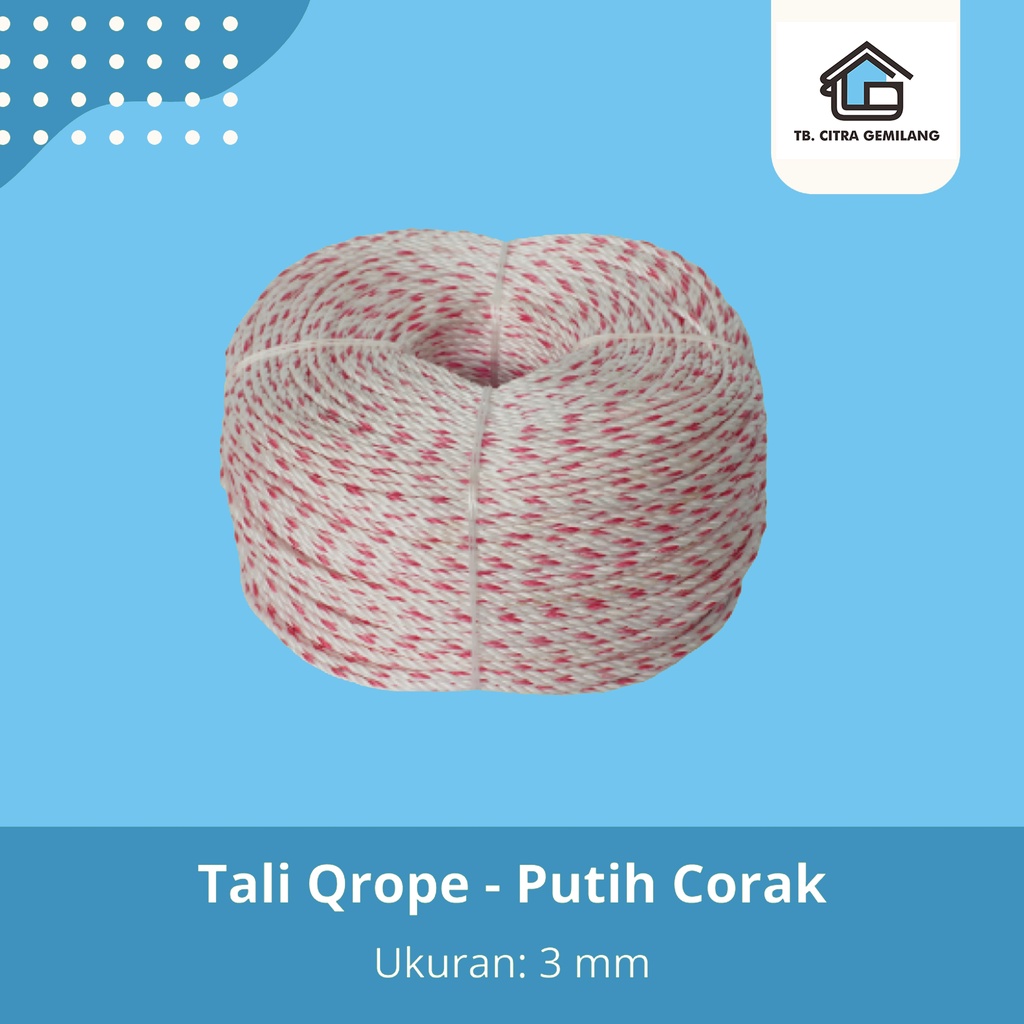 

TALI TAMPAR PLASTIK 3 MM ASLI - QROPE PUTIH CORAK ROLL