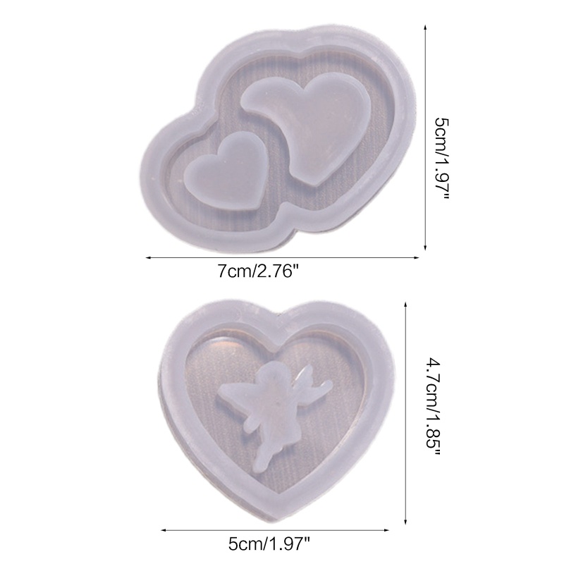 Siy Cetakan Resin Bentuk Geometri Malaikat Hati Ganda Bahan Silikon Untuk Dekorasi Gantungan Kunci DIY