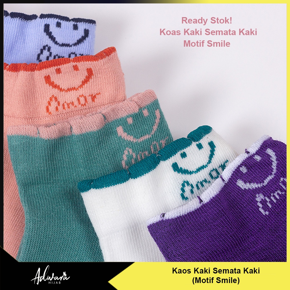 Kaos Kaki Pendek Semata Kaki Wanita Motif Smile Warna Polos Ankle Sock Import