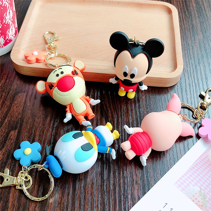 TK Fashion Creative Disney PVC Keychain Winnie the Pooh Stitch Mickey Donlald Duck Keychain Figure Doll Toys