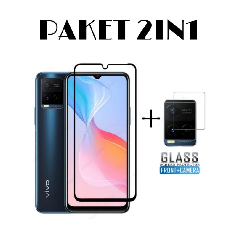 PROMO 2IN1 Tempered Glass vivo Y15s Y21 Y21s y33s Anti Gores Kaca Full Layar Bonus Pelindung Kamera