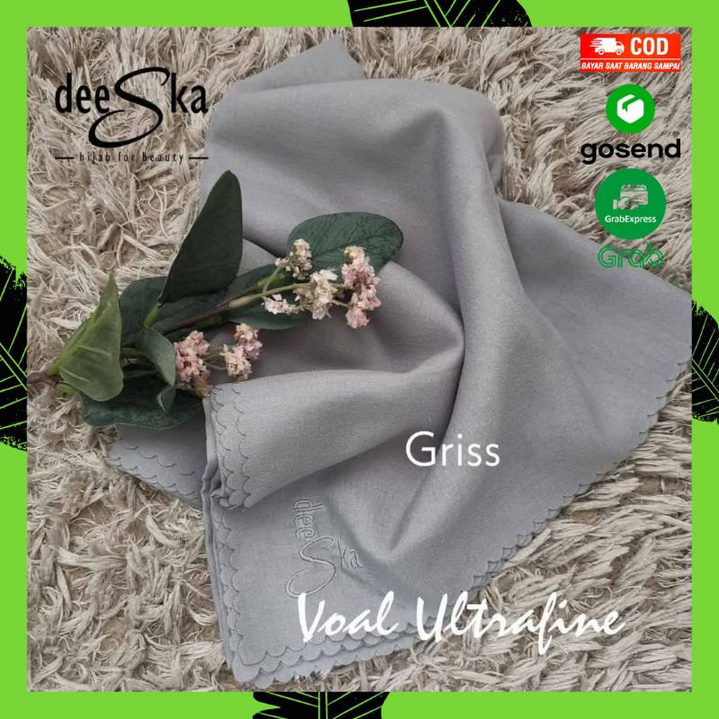 Kerudung Hijab Jilaba Deeska Deska Polos Plain Liza Gris Silver Voal Ultrafine Segi Empat Original