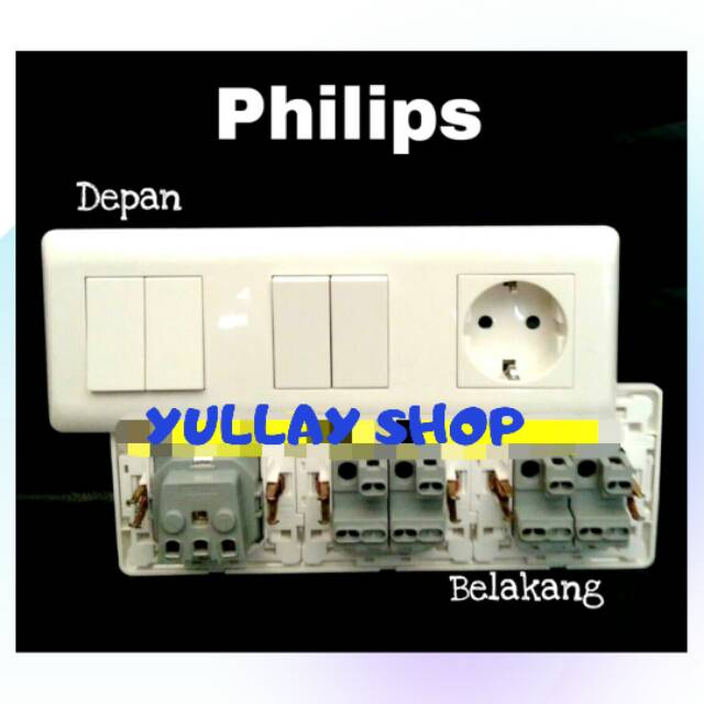 Dobel/ Dua Saklar Seri + Stop Kontak Arde IB/ Tanam PHILIPS