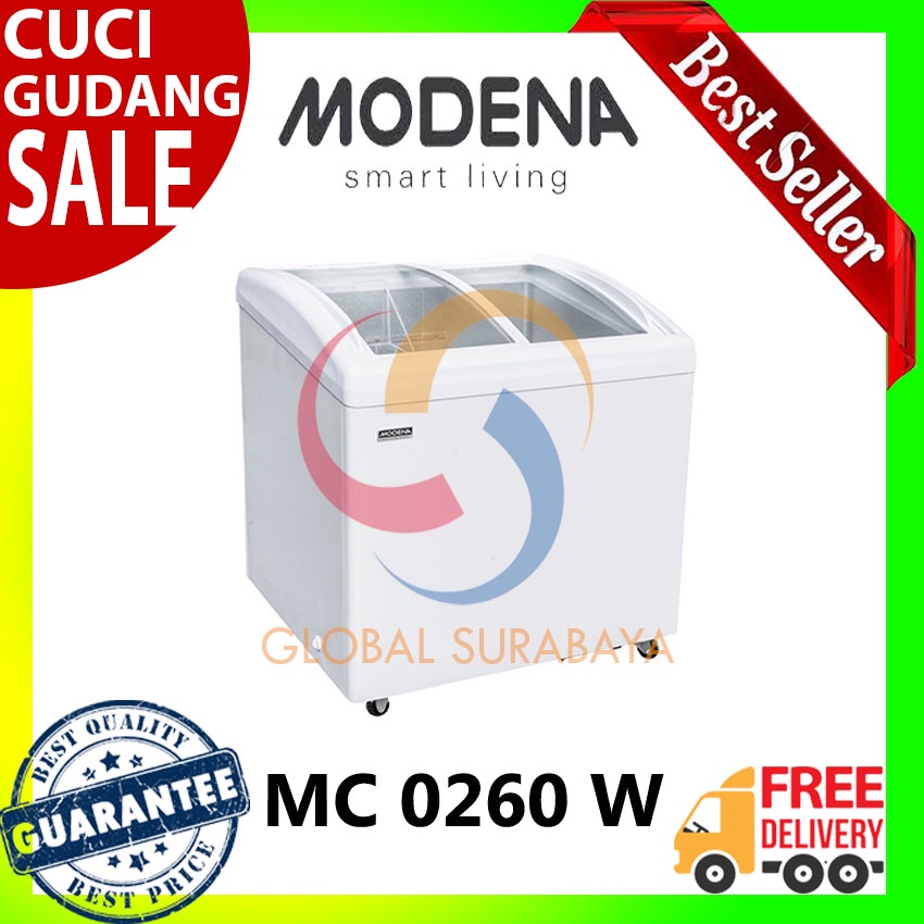 MODENA MC 0260 W / MC0260W Sliding Curved Glass Chest Freezer 256 L