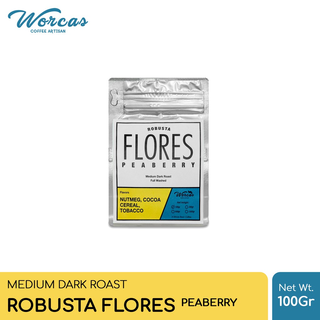 

WORCAS Kopi Robusta Flores Peaberry 100 Gram - Medium Dark Roast
