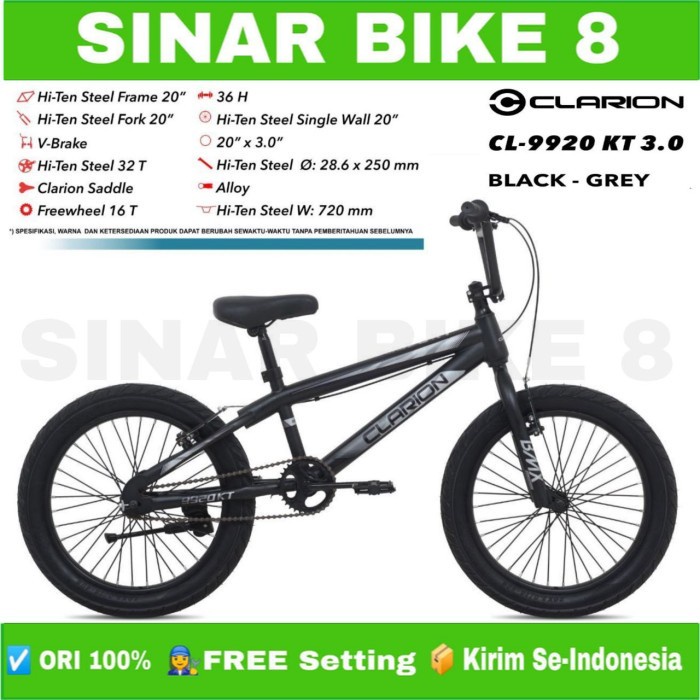 Sepeda Anak BMX Ukuran 20 Inch CLARION Ban Jumbo 3.0 BONUS Jalu