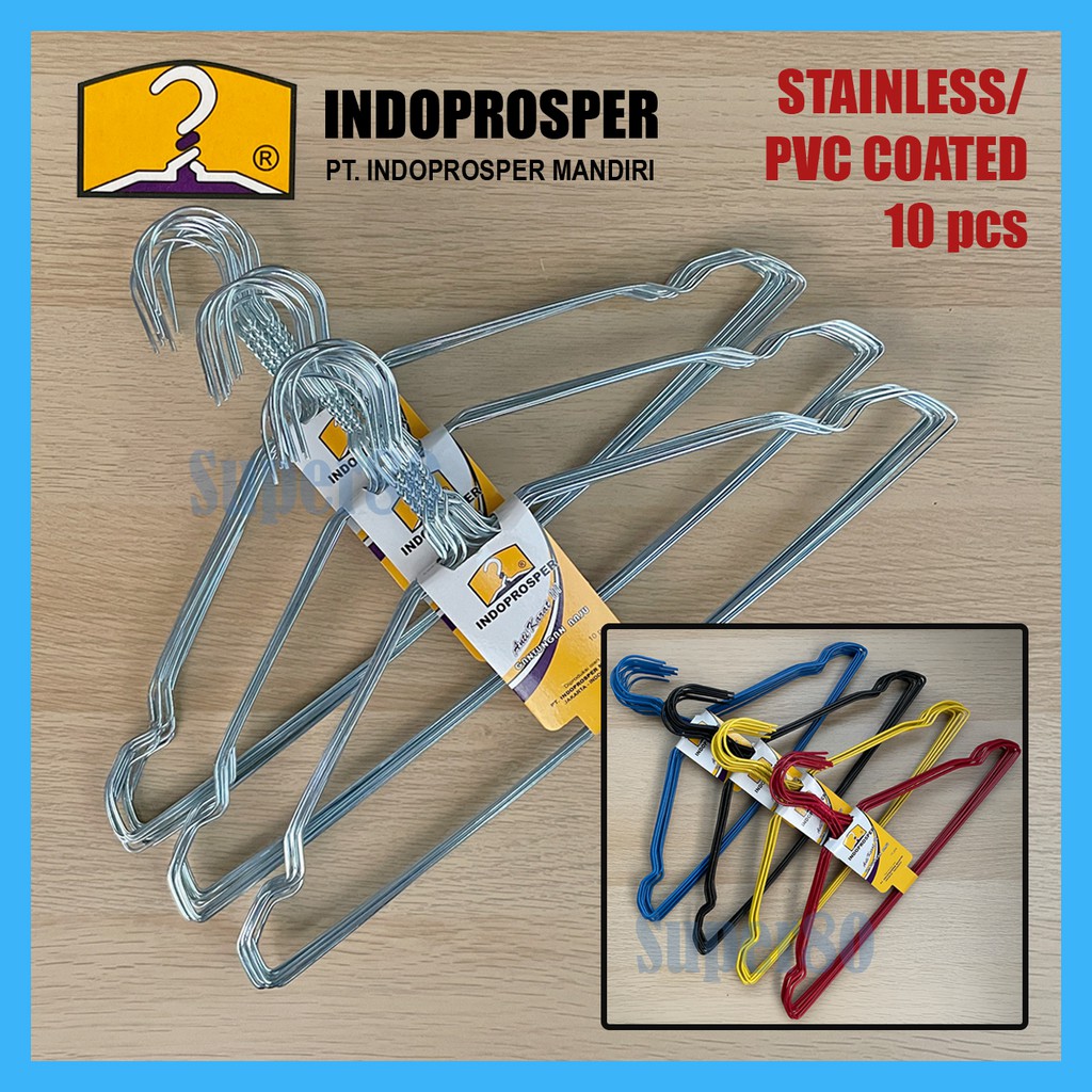 Gantungan Baju Kawat Stainless / PVC Coated Merk IndoProsper Hanger Laundry Jemur 10 pcs