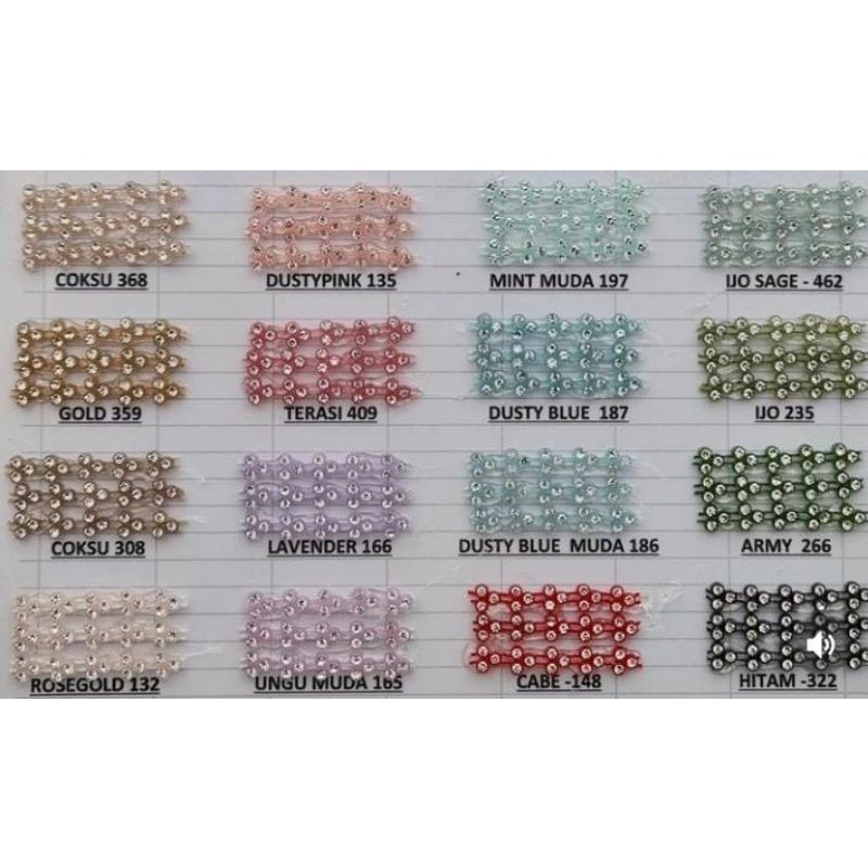 DIAMOND RHINESTONE KRISTAL CK MATA SEMUT / 3 MATA WARNA WARNI PER METER