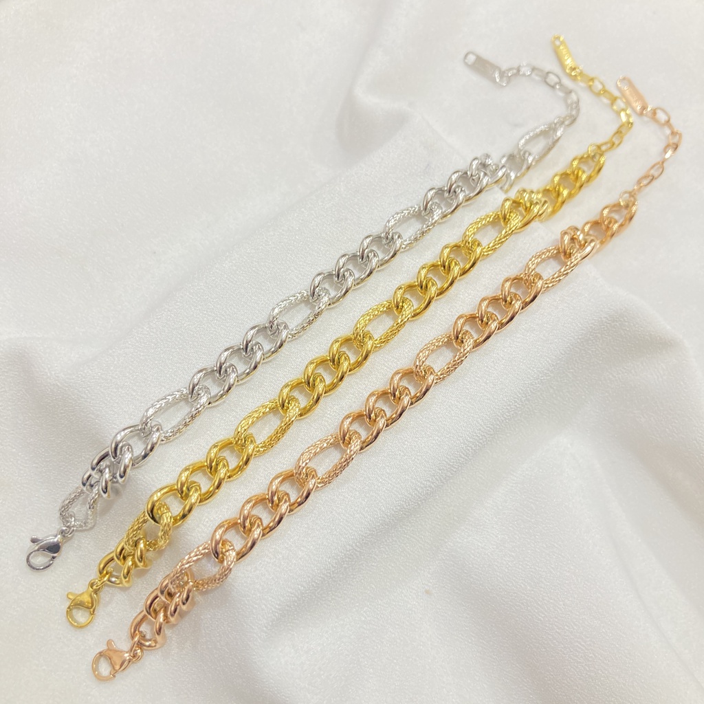 Gelang Rantai Polos Titanium Steel Gold dan Rosegold Anti Karat Unisex Simple
