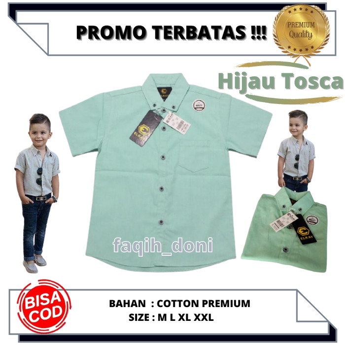 (BISA COD) Hem Anak Laki Laki Pendek Polos Hijau Tosca - M