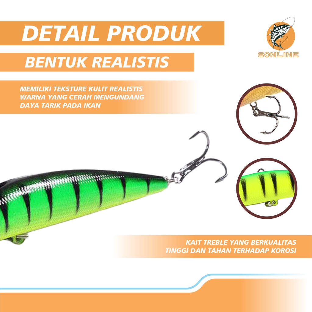 SONLINE Umpan Pancing Ikan 14.5cm / 14.7g Umpan Pancing Ikan Minnow 3D Bahan Plastik Keras Bionik MI016