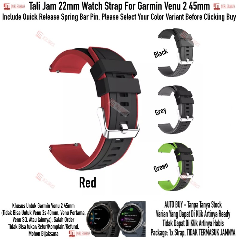 SSR Tali Jam 22mm Watch Strap Garmin Venu 2 45mm - Rubber Silikon Sporty