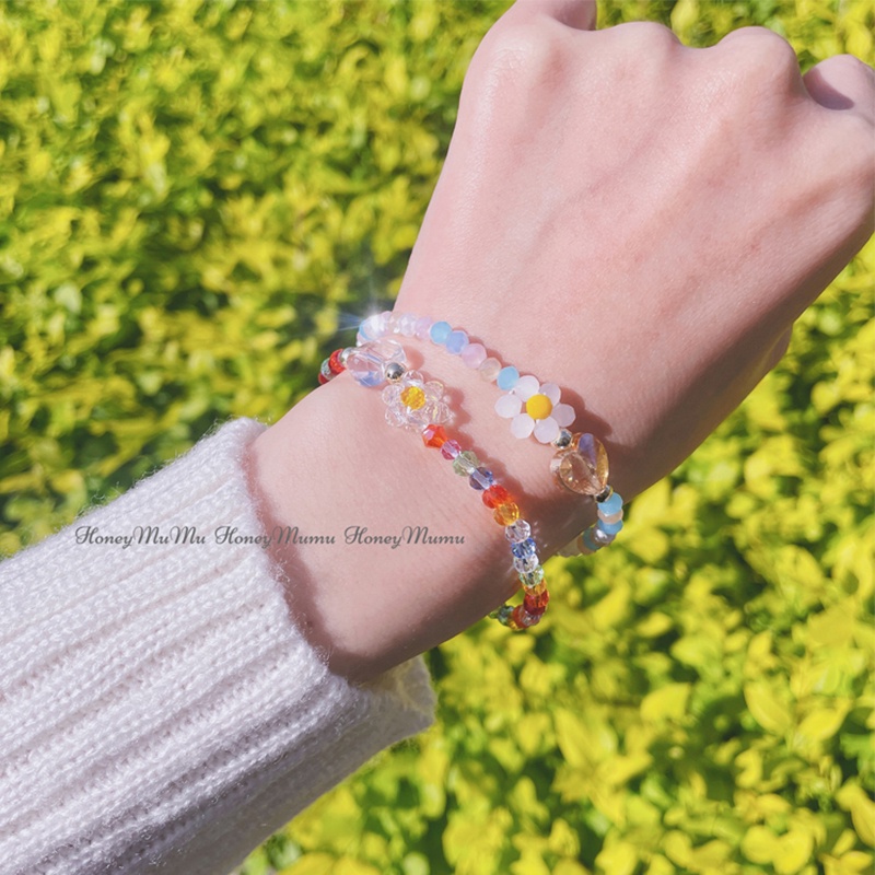 Flower Love Crystal Beads Bracelet Korea Ins Colorful Beaded Bracelet