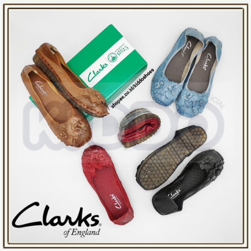CLARKS Flower Rose 9682 Sepatu Flat Wanita Kulit Sapi Original