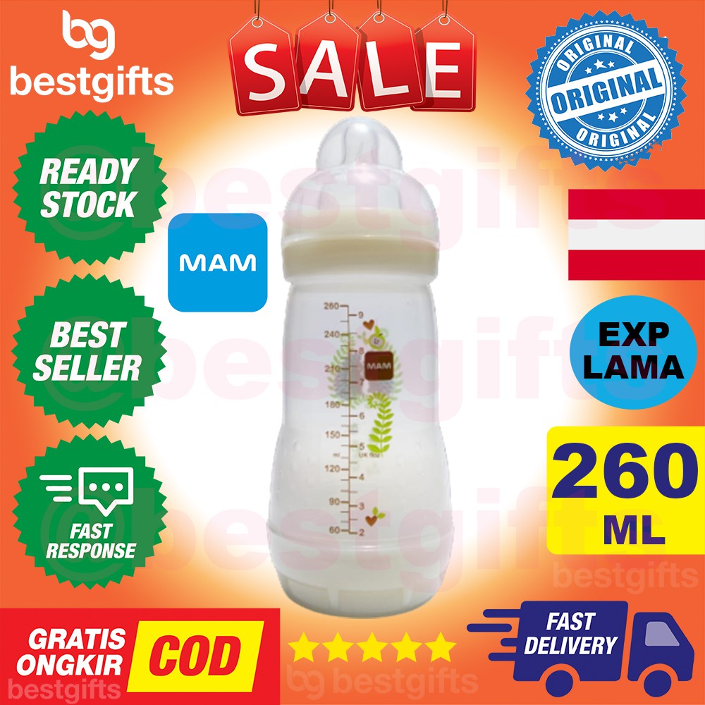 MAM ANTI COLIC MILK BOTTLE 260ML GREY BOTOL SUSU AMAN TAHAN PANAS KOLIK SEDAK DOT BAYI ANAK 260 ML