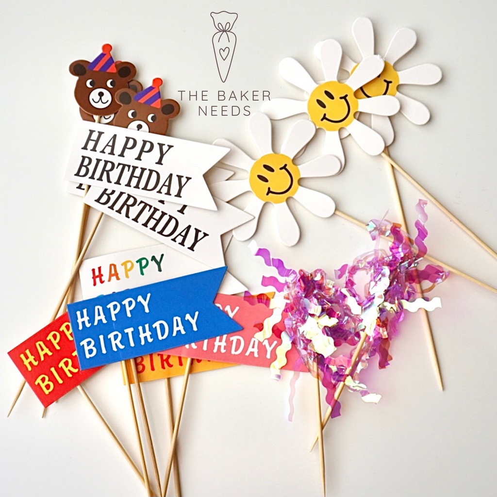 Topper Kue Ultah Fireworks / Topper Birthday Flag / Topper Daisy / Topper Bear / Topper Beruang / Dekorasi Kue Ulang Tahun / Topi Pesta Mini