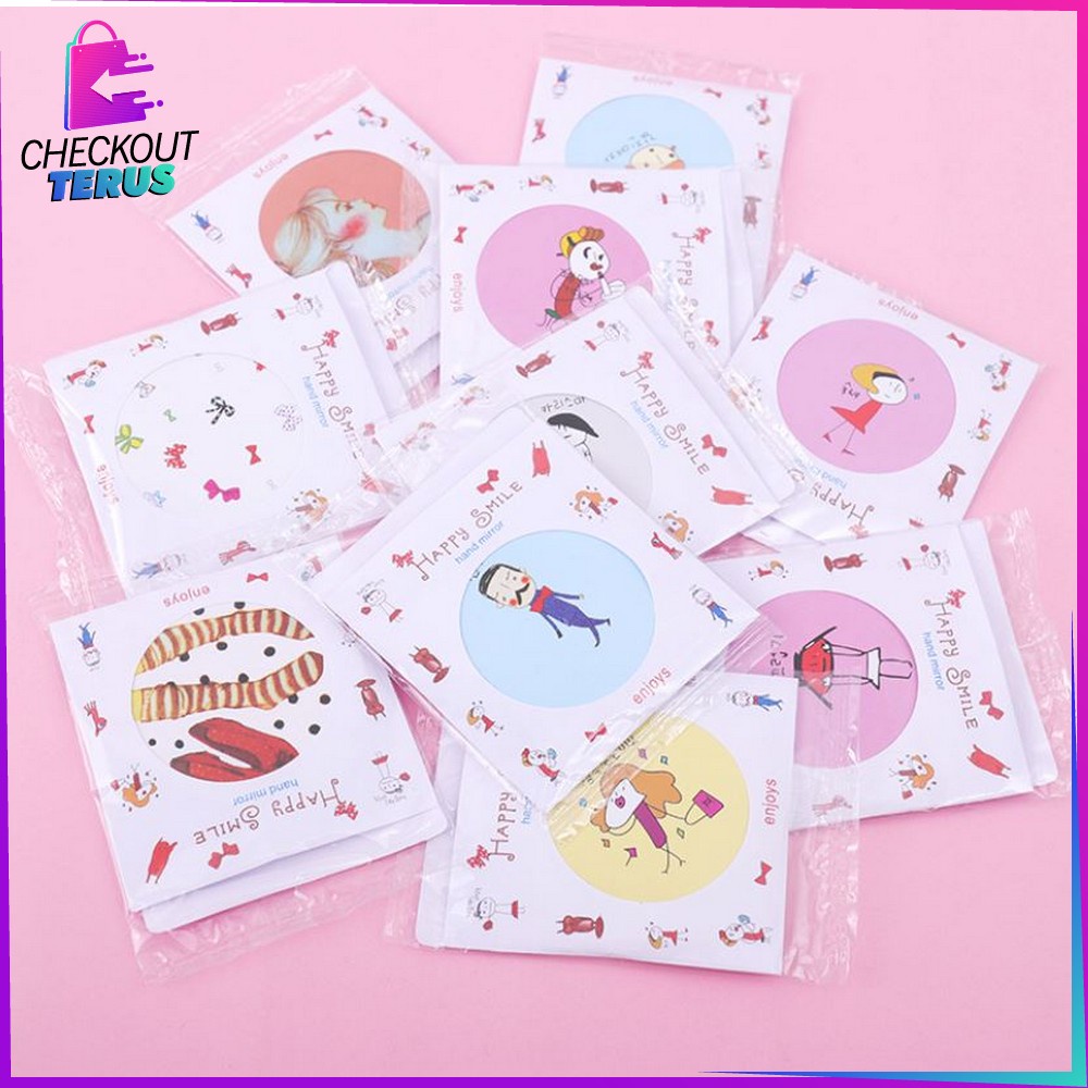 CT K53 Cermin Bulat Karakter Kaca Mini Travelling Motif Kartun Colorful Cermin Saku Mirror Mini Portable Bisa Untuk Sovenir