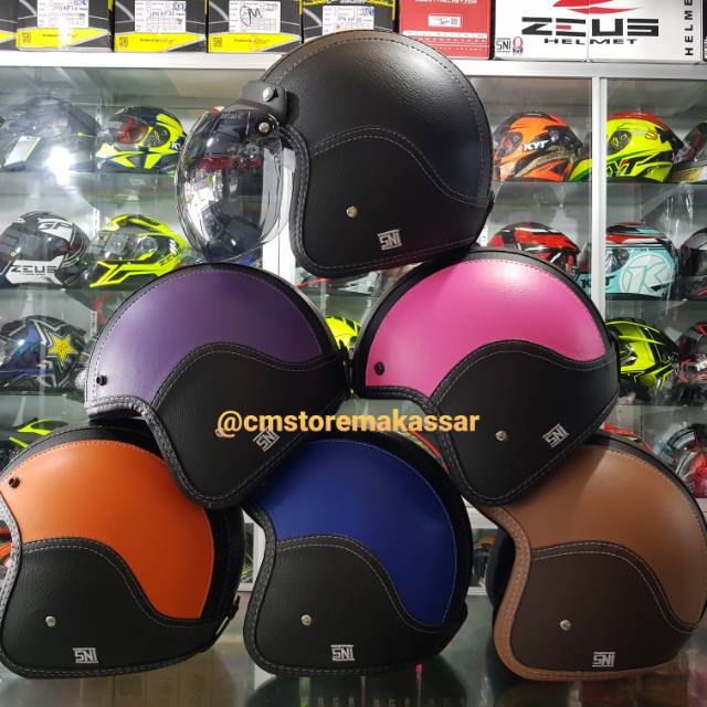 Helm Bogo Retro Full Kulit SNI Premium Classic Style cocok untuk Motor Vespa Benelli Japstyle