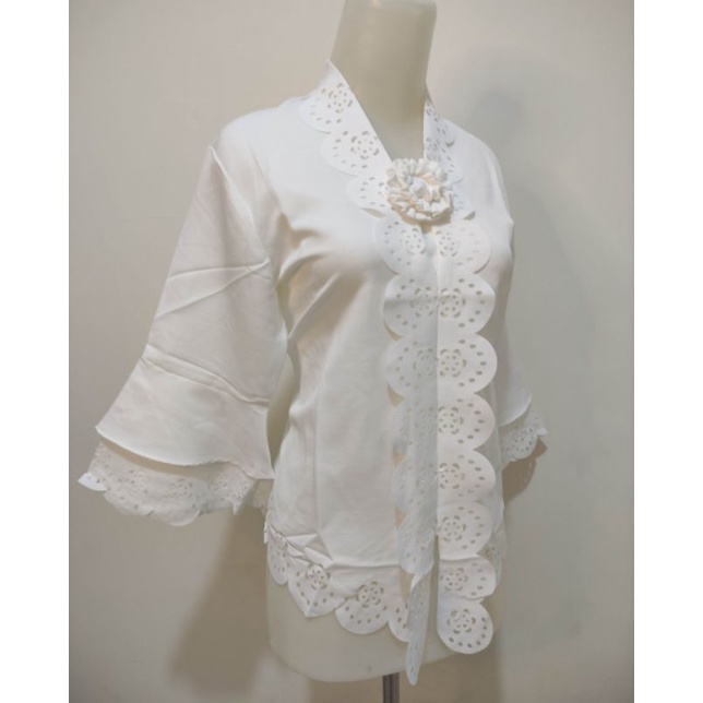 Atasan Kebaya Encim Modern Warna Putih Tulang Jumbo / Kebaya Moderen Kondangan / Kebaya Wisuda Elegan Cantik / Kebaya Akad NIkah Mewah / Kebaya Acara Pesta Aldora-2