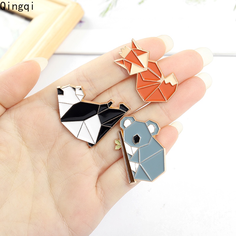 Bros Pin Enamel Origami Kartun Hewan Rubah Panda Koala Alpaca Kelinci Untuk Anak