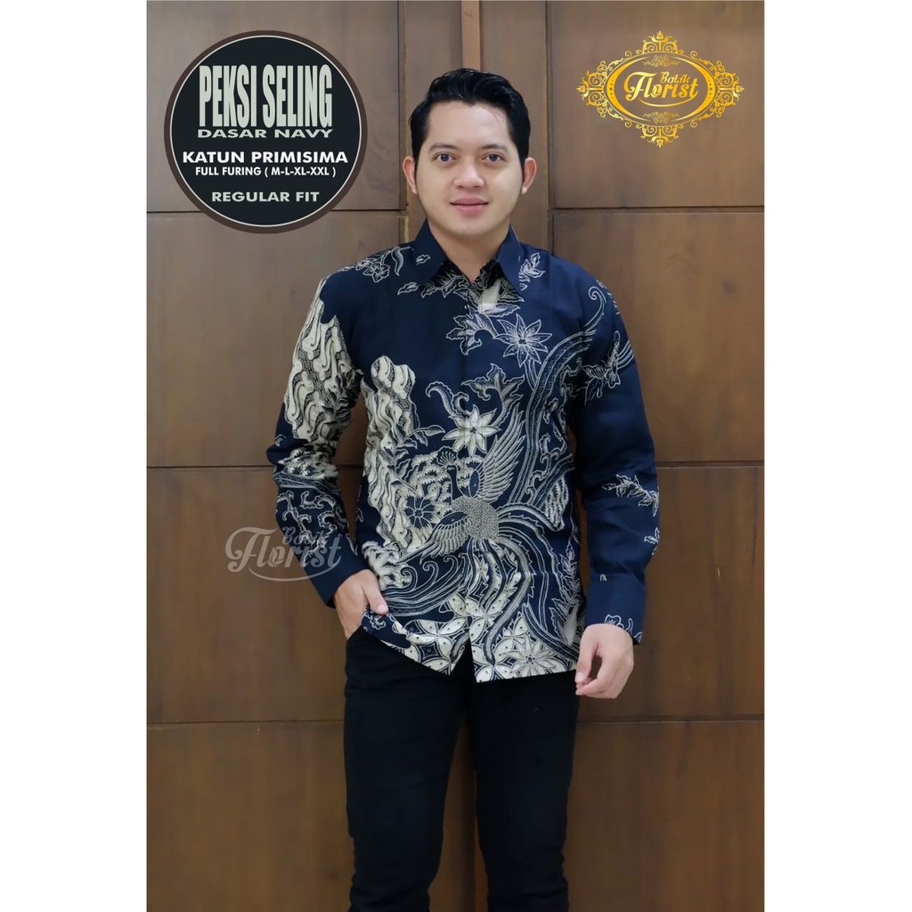 PEKSI SELING NAVY Kemeja Batik Pria Full Furing Bahan Katun Halus Primisima