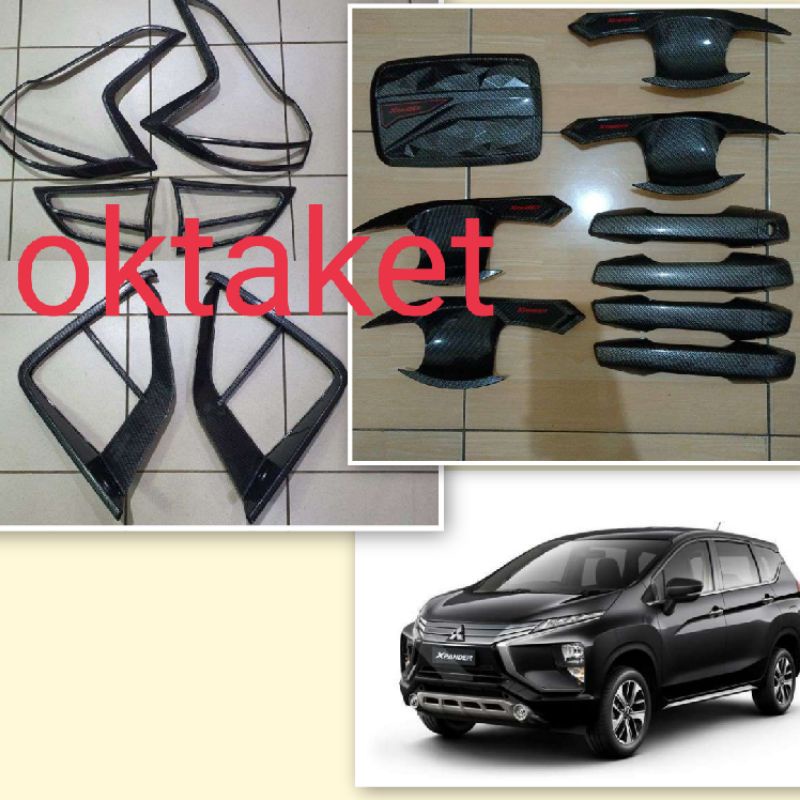 paket lengkap garnish depan belakang outer handle tank cover Xpander 2017 2020 2021 Carbon