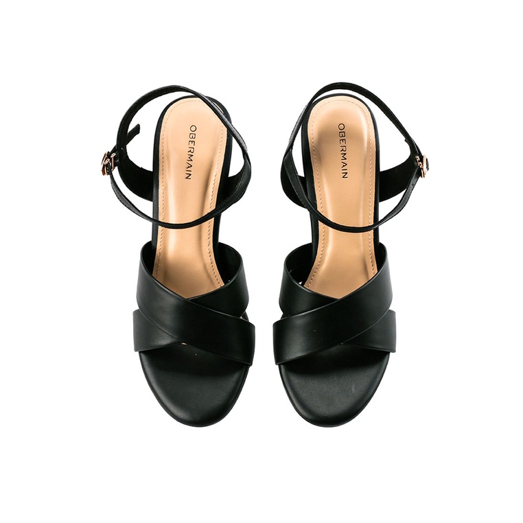 SANDAL HEEL KULIT OBERMAIN HEELS WANITA ORIGINAL BRANDED HITAM OW07