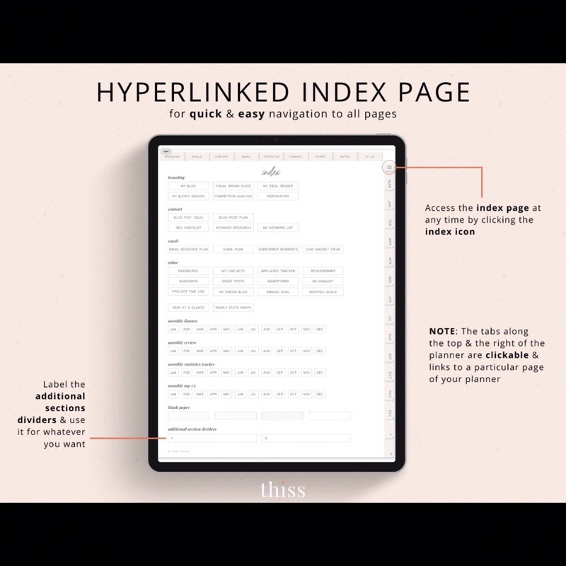 Digital Journal &amp; Planner - Blogger Content Media Kit for Goodnotes, Notability, Xodo, (Full Page Hyperlinked)