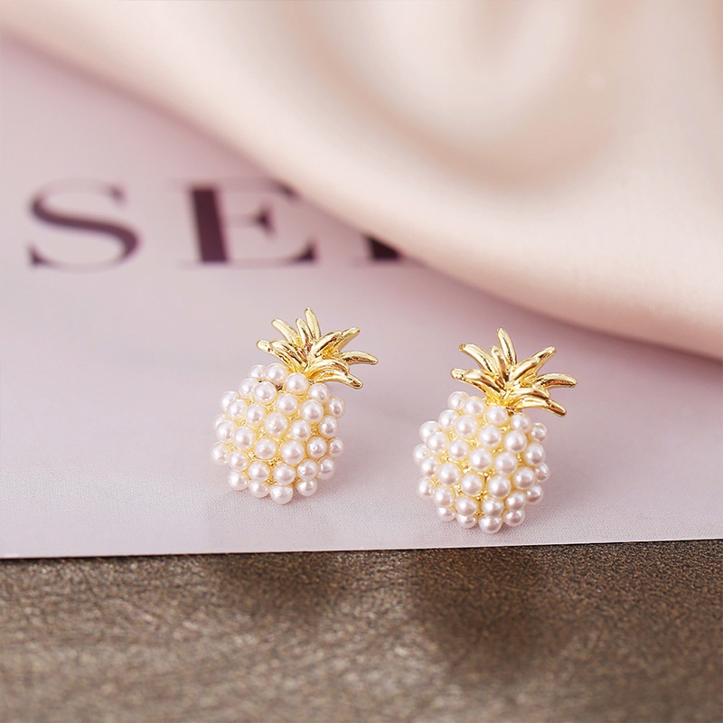 Anting Bentuk Nanas,Aksen Mutiara Bahan Alloy,Gaya Korea,Aksesori busana