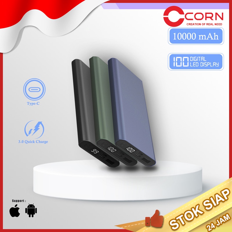 CORN DW018 10000mAh PowerBank 20W Original Fast Charging Bank Daya Aluminum Type-C &amp; Micro USB Kapasitas Nyata Ultrathin Quick Charge 3.0