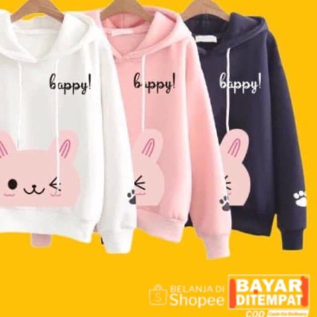 ➢ 6DAYSHOP - SWEATER HOODIE WANITA HAPPY BUNNY JAKET CEWEK BAJU MURAH LUCU BAYAR DITEMPAT ➨