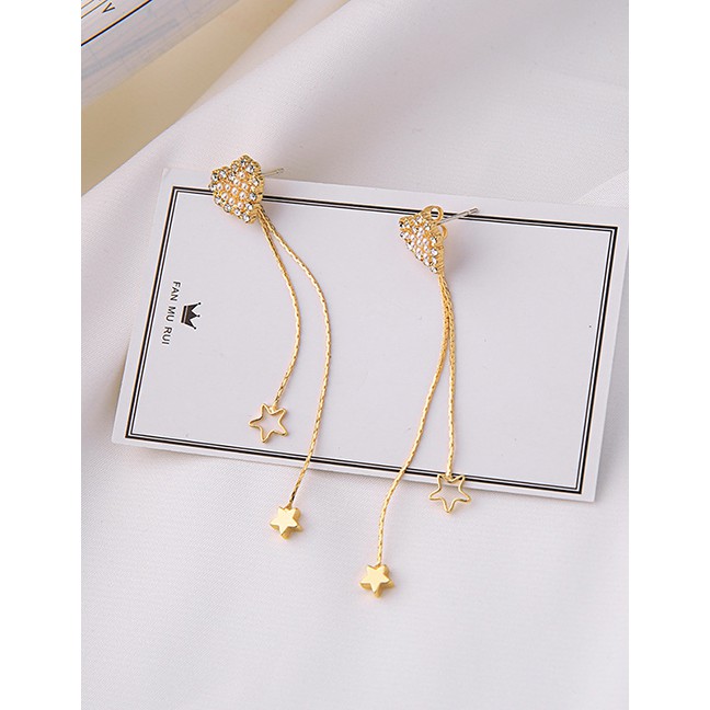 LRC Anting Tusuk Fashion Golden Pearl Love Star Stud Earrings D59112