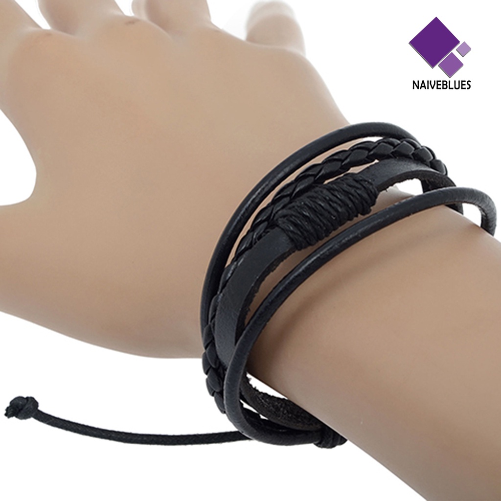 Naiveblue &gt; Gelang Tangan Kulit Imitasi 4 Layer Untuk Unisex / Pria / Wanita