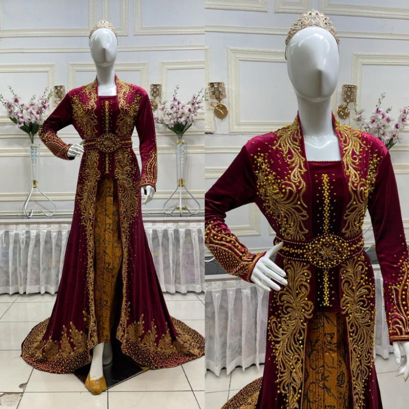 GAUN PENGANTIN BELUDRU BEREKOR  MEWAH MURAH MODERN//BAJU ADAT JAWA//MINANG//KEBAYA