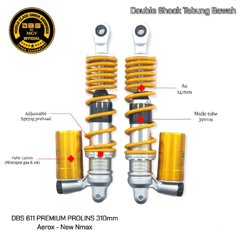 Shock DBS 611PREMIUM Prolins Size 310mm untuk Aerox, New Nmax