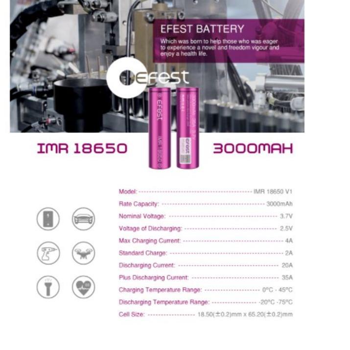 Deal Now--BATERAI EFEST 18650 IMR BATERAI ISI ULANG // BATERAI EFEST TIPE IMR 18650 3500MAH 20A DUS 
