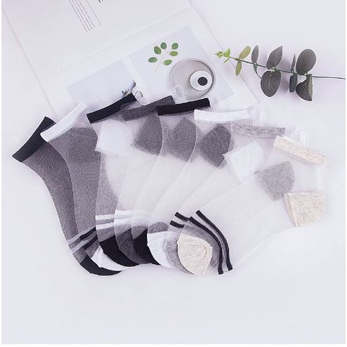 KKT-115 Kaos Kaki Transparan Polos Semata Kaki Garis Kekinian Korea Socks Stocking