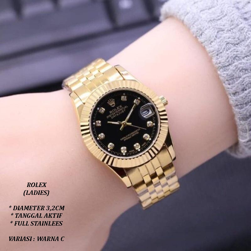 (BISA COD) JAM TANGAN WANITA FASHION RANTAI BODY BULAT DIAMOND TANGGAL AKTIF