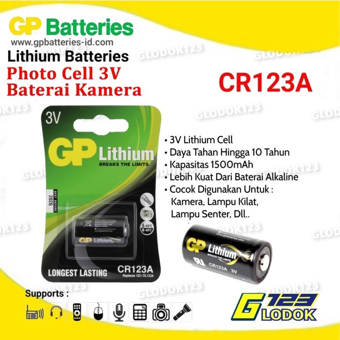 Baterai Photo lithium CR123A 3V Original GP