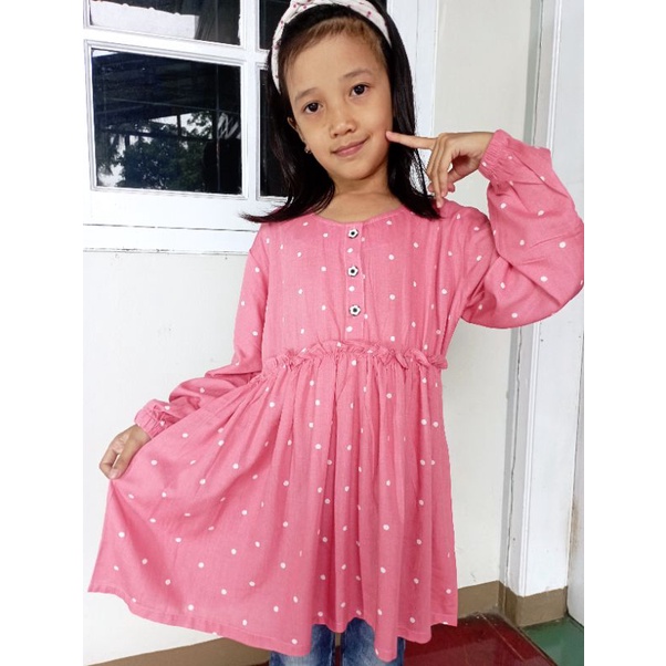 Baju atasan Tunik Babydoll  Anak 7-10thn Katun Rayon Premium