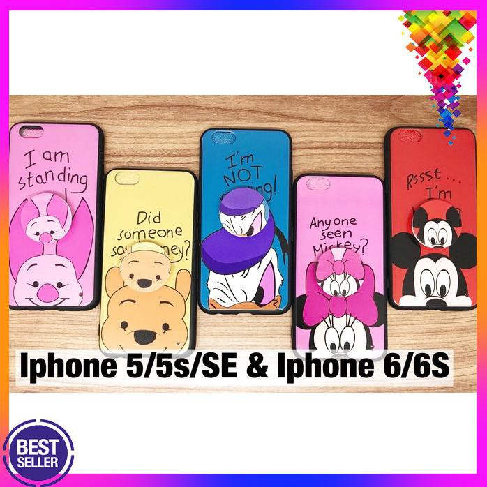 softcase iphone 5 5s SE 6 6S casing lucu imut disney pop socket minnie pooh