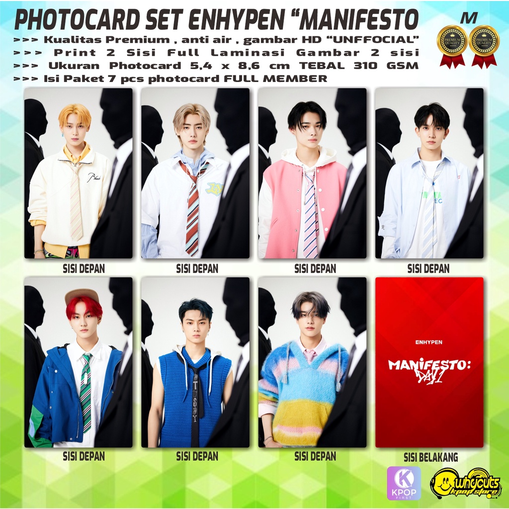 PHOTOCARD FULL SET UNOFFICIAL PREMIUM ENHYPEN MANIFESTO / PRINT 2 SISI FULL LAMINASI GLOSSY / ANTI AIR