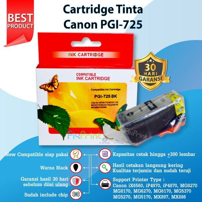 Cartridge Tinta Canon PGI 725 Black CLI 726 Color PGBK CLI 726 Printer iX6560 iP4870 MG5170 MX886