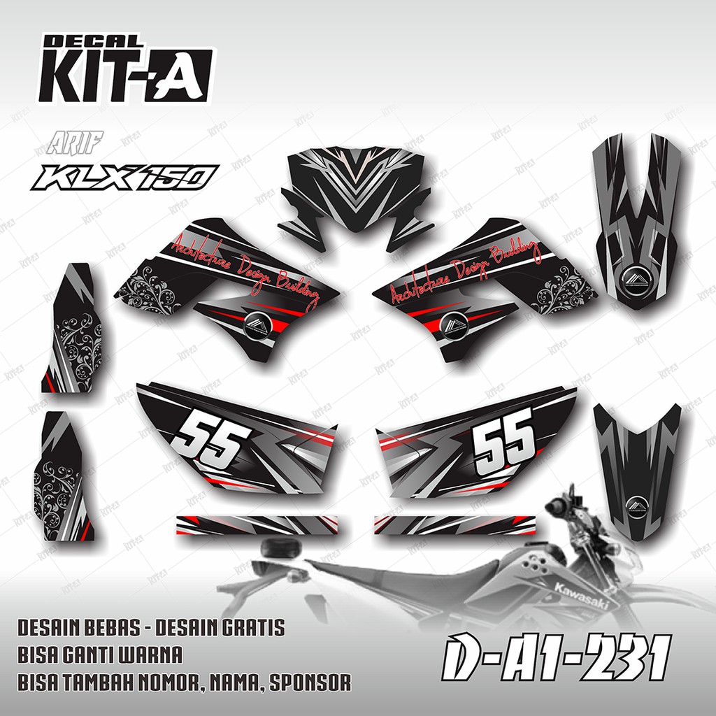 Decal Stiker Klx 150 s Hitam Abu Dekal Striping Sticker Dtracker Klx 150 a1-231