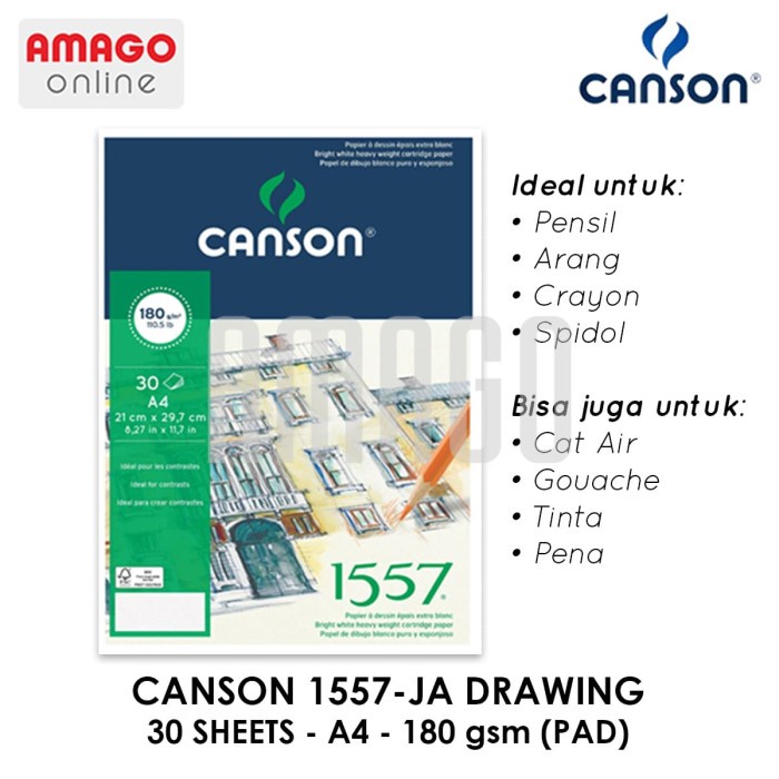 

Sketsagambar- Canson 1557-Ja Drawing - 30 Sheets - A4 - 180G (Pad) - 204127414 -Buku-Gambar-Sketsa.