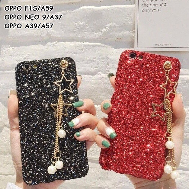 FOR OPPO F1S/A59, A39/A57, NEO 9/A37 - ELEGANT GLAM BLING GLITTER STAR PEARL PENDANT HARD CASE