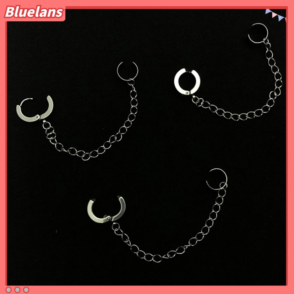 1 Pc Anting Klip Tanpa Tindik Bentuk Rantai Panjang Lingkaran Bahan Titanium Steel