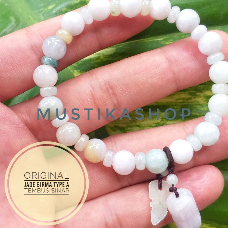 BATU DINGIN Gelang Batu Giok Jade Birma Putih Asli Natural Type A PRIA/WANITA